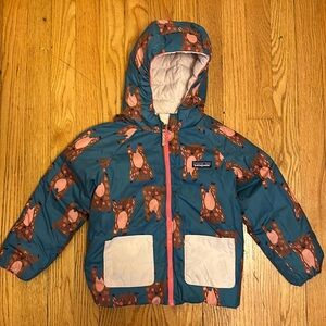Patagonia Reversible Down Sweater Hoodie, Bears/Light Pink, 5T